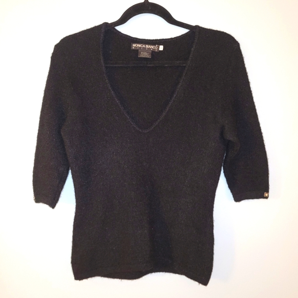 Monica Bianco Milano Black V-Neck Sweater made with Kid Mohair